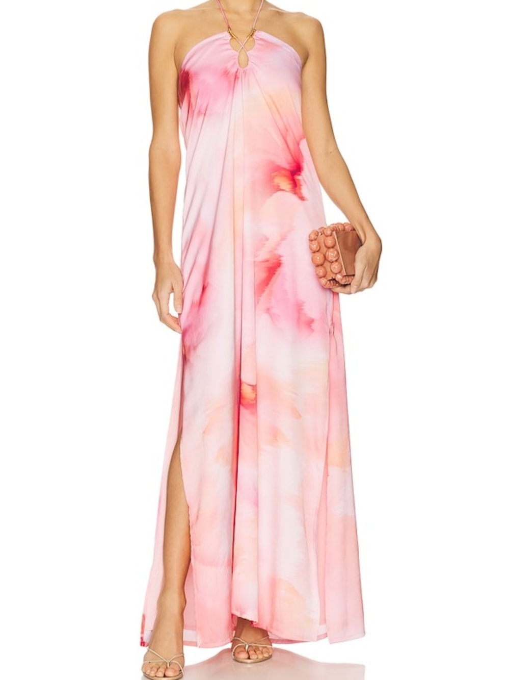Boamar Mar Watercolor Maxi Halter Keyhole Tropical Resort Vacation Flowy Elegant